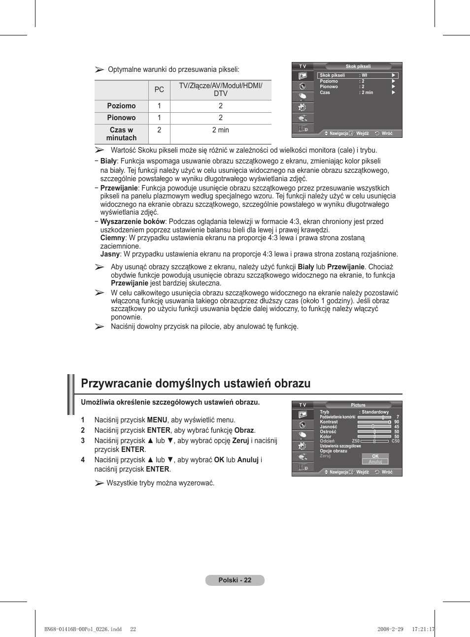 Przywracanie domyślnych ustawień obrazu | Samsung WMN5090A User Manual | Page 127 / 418