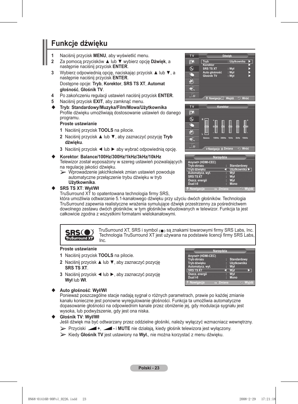 Funkcje dźwięku | Samsung WMN5090A User Manual | Page 128 / 418