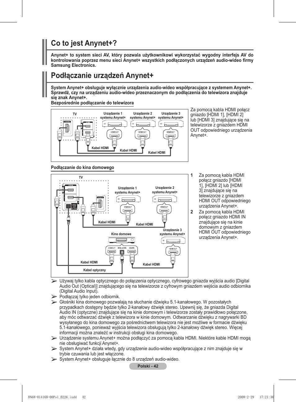Podłączanie urządzeń anynet, Co to jest anynet | Samsung WMN5090A User Manual | Page 147 / 418