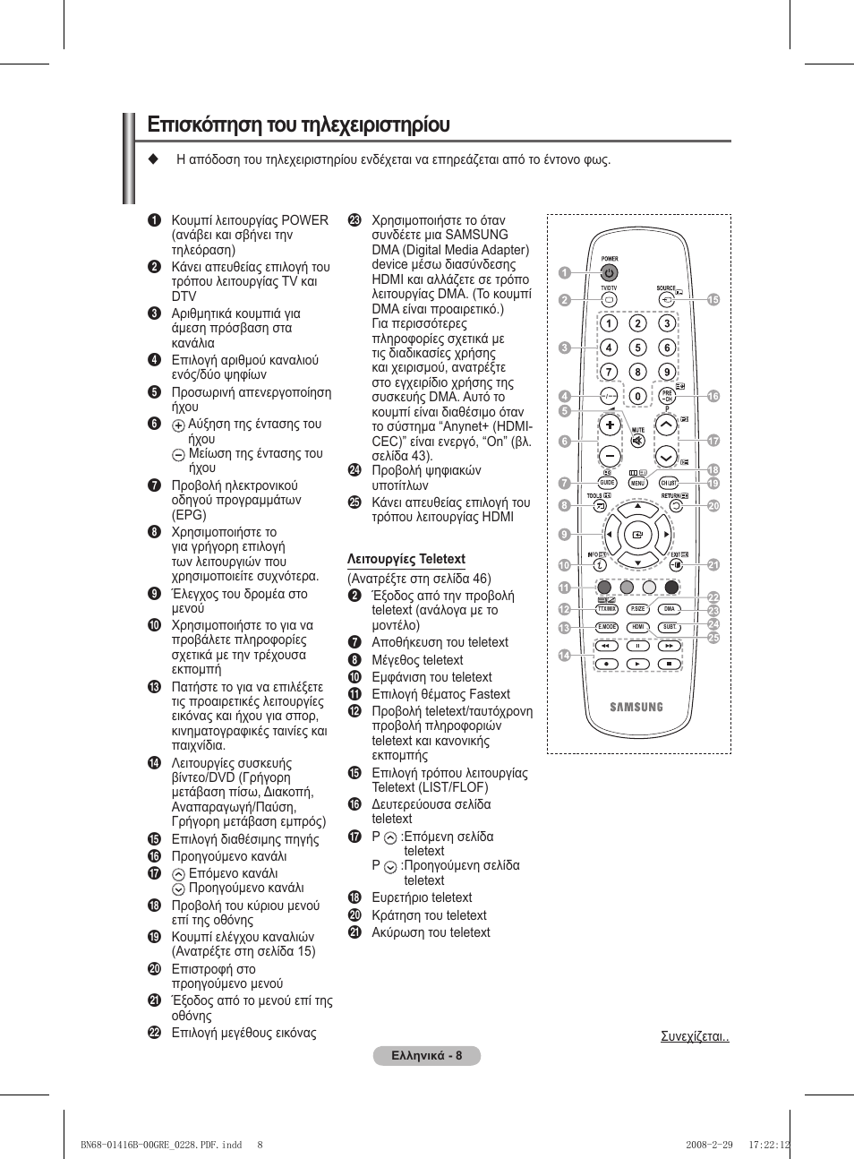 Επισκόπηση του τηλεχειριστηρίου | Samsung WMN5090A User Manual | Page 165 / 418