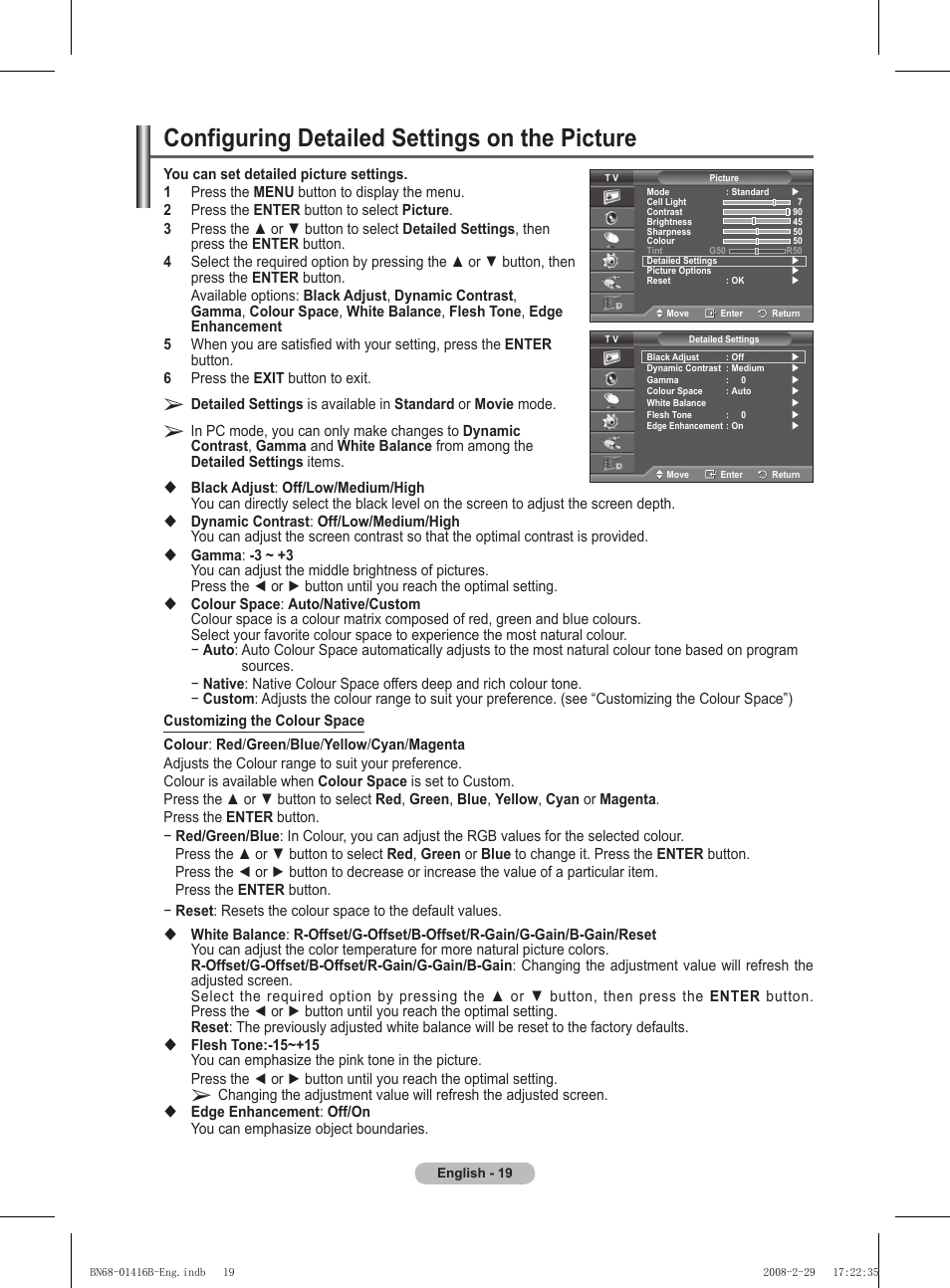 Configuring detailed settings on the picture | Samsung WMN5090A User Manual | Page 19 / 418