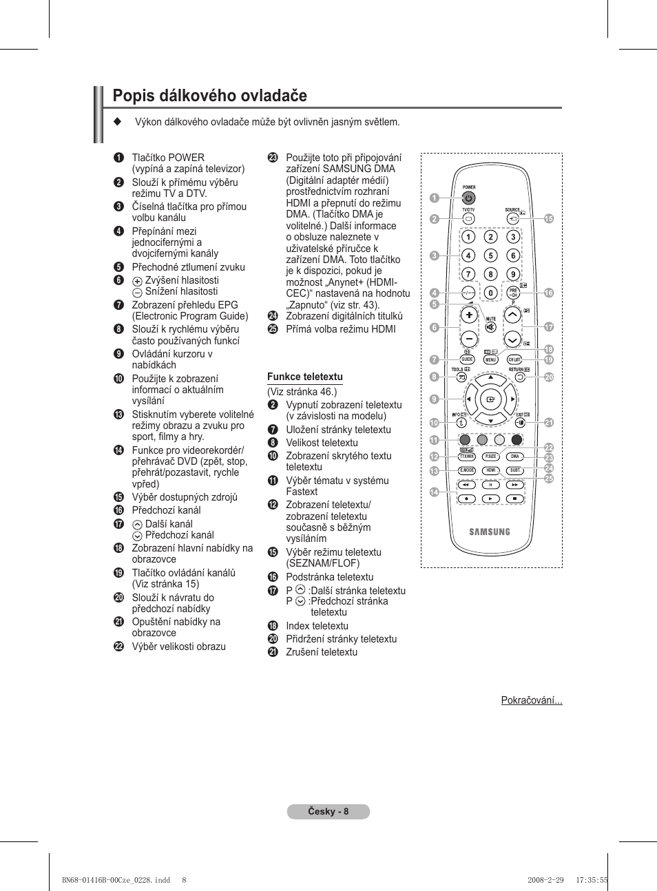 Popis dálkového ovladače | Samsung WMN5090A User Manual | Page 217 / 418