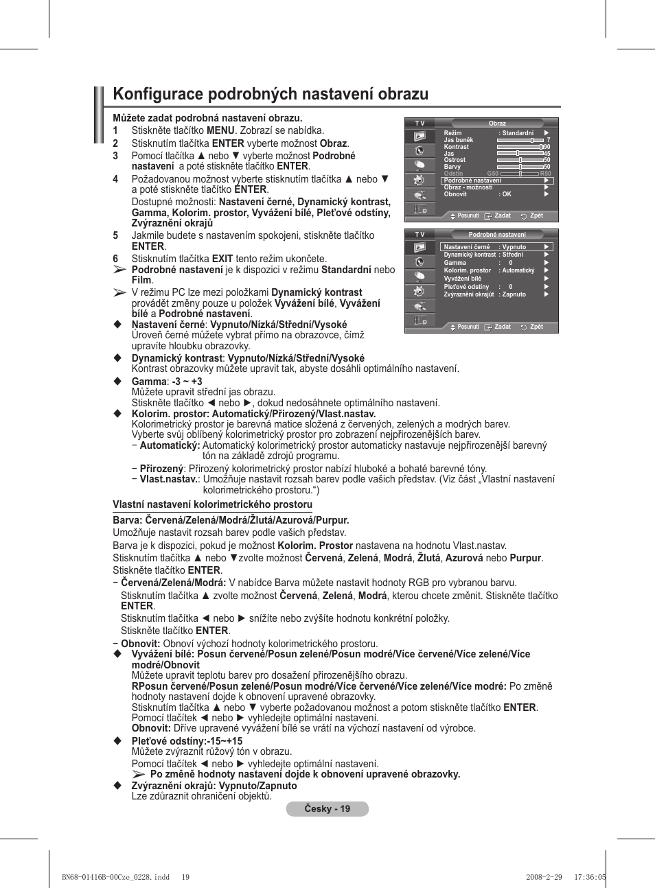 Konfigurace podrobných nastavení obrazu | Samsung WMN5090A User Manual | Page 228 / 418