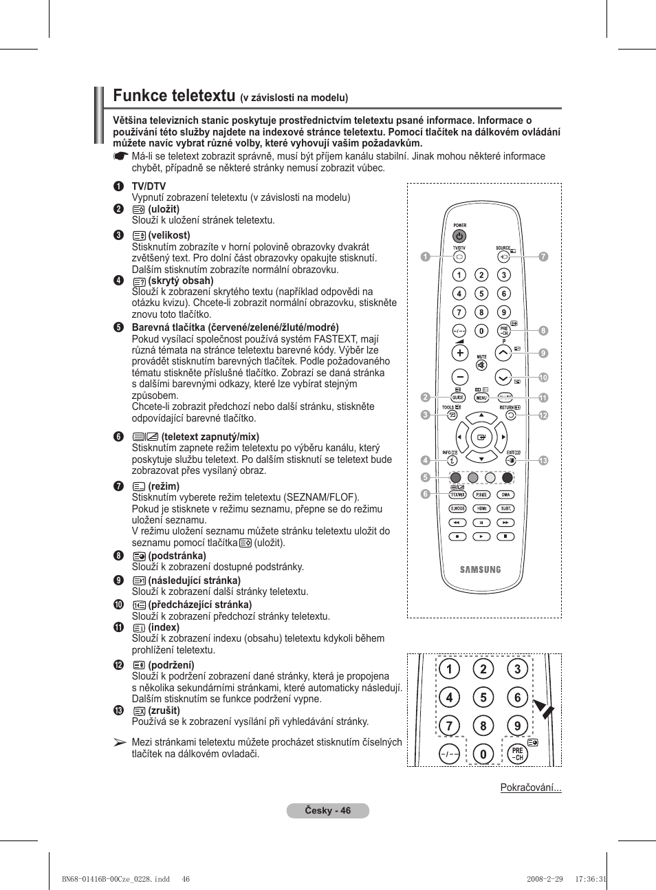 Funkce teletextu | Samsung WMN5090A User Manual | Page 255 / 418
