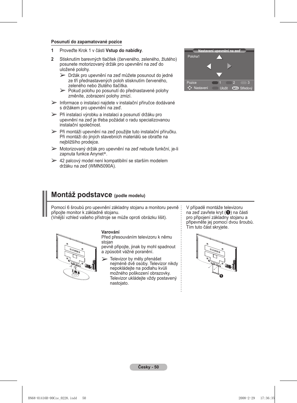 Montáž podstavce | Samsung WMN5090A User Manual | Page 259 / 418