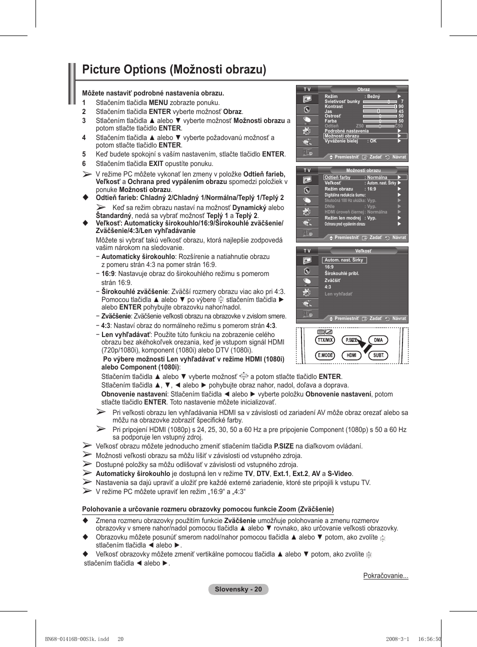 Picture options (možnosti obrazu) | Samsung WMN5090A User Manual | Page 281 / 418