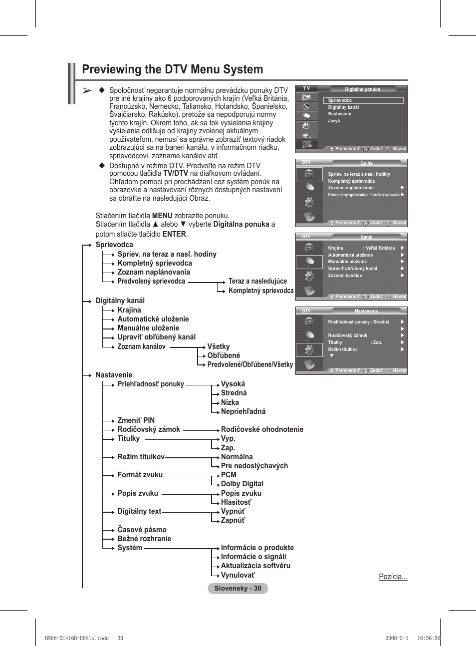 Previewing the dtv menu system | Samsung WMN5090A User Manual | Page 291 / 418