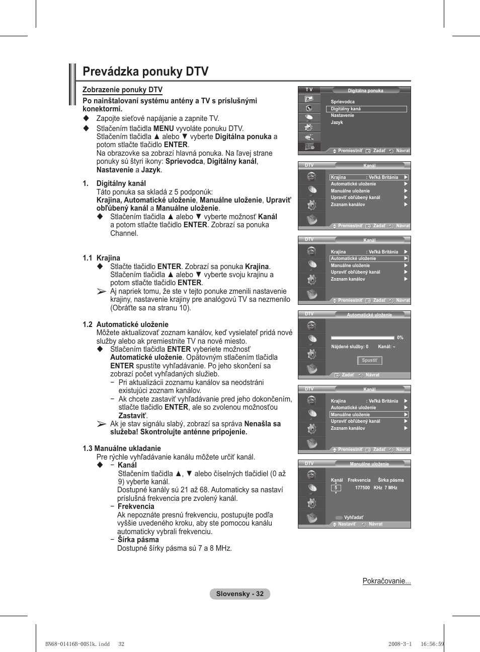Prevádzka ponuky dtv | Samsung WMN5090A User Manual | Page 293 / 418