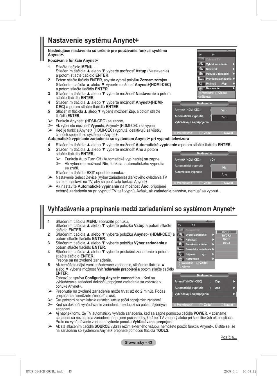 Nastavenie systému anynet | Samsung WMN5090A User Manual | Page 304 / 418