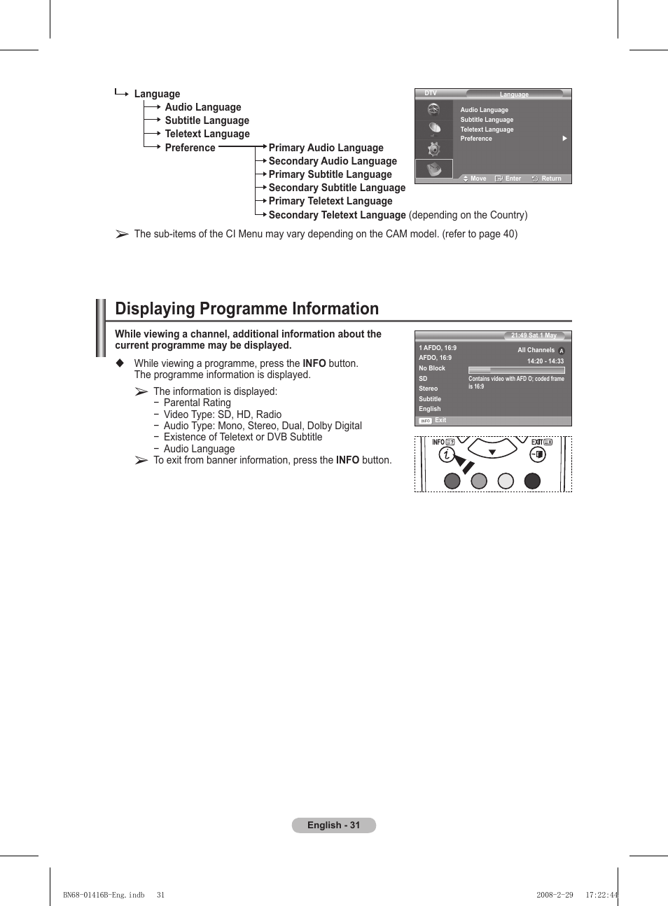 Displaying programme information | Samsung WMN5090A User Manual | Page 31 / 418