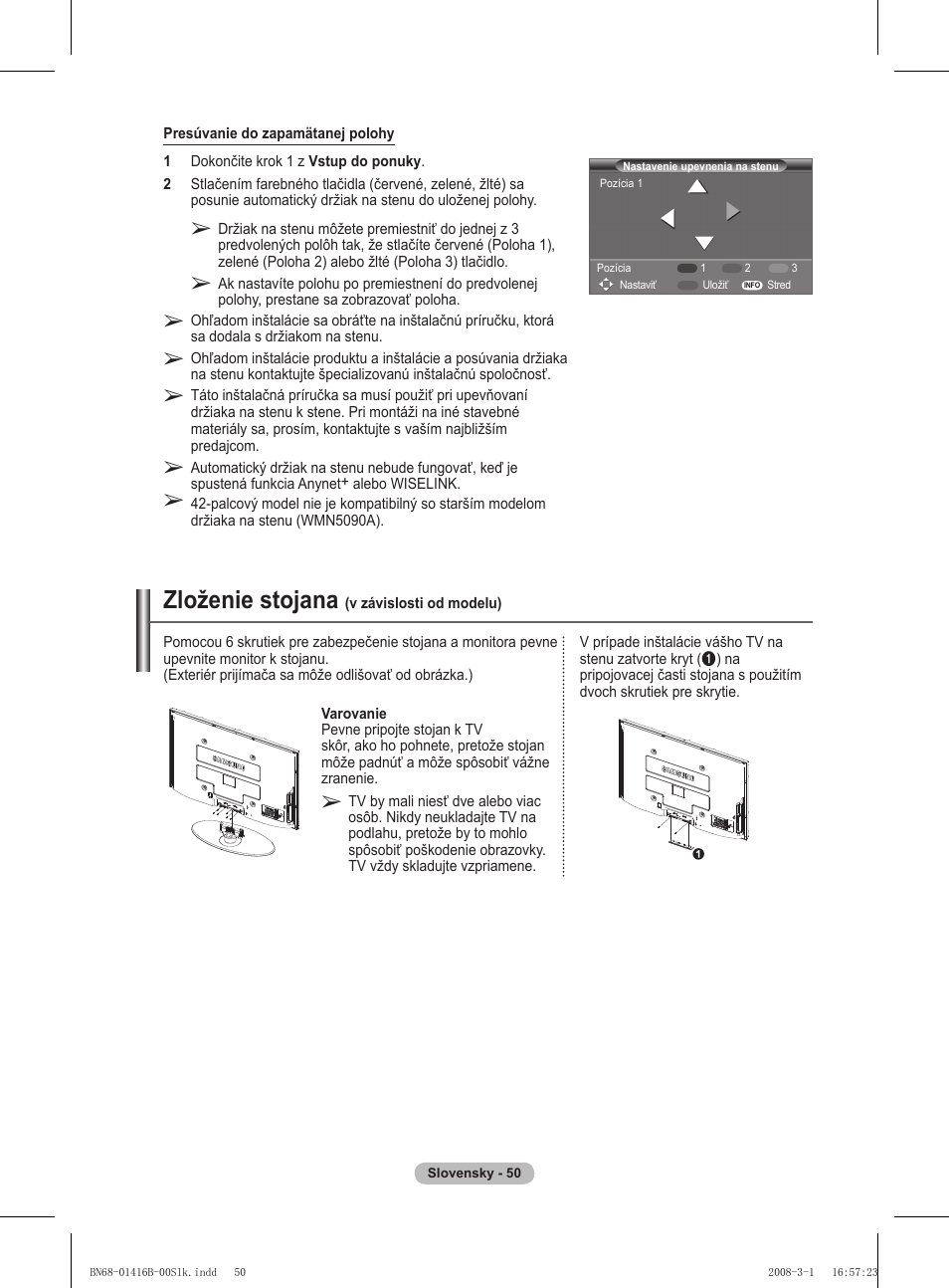 Zloženie stojana | Samsung WMN5090A User Manual | Page 311 / 418