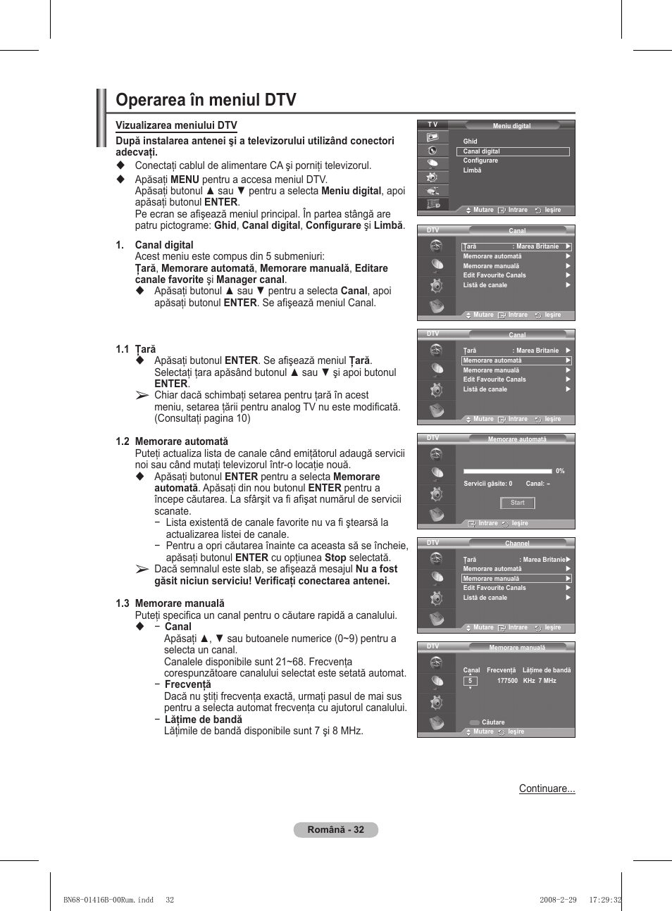 Operarea în meniul dtv | Samsung WMN5090A User Manual | Page 345 / 418