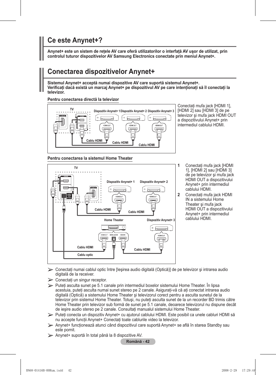 Conectarea dispozitivelor anynet, Ce este anynet | Samsung WMN5090A User Manual | Page 355 / 418