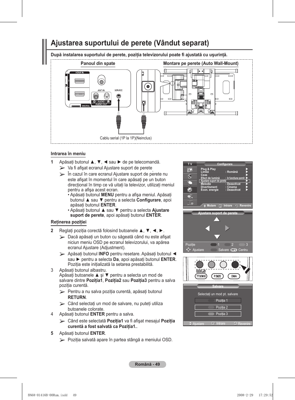 Ajustarea suportului de perete (vândut separat) | Samsung WMN5090A User Manual | Page 362 / 418