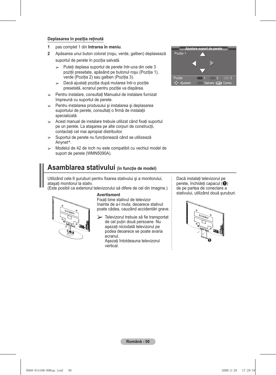 Asamblarea stativului | Samsung WMN5090A User Manual | Page 363 / 418