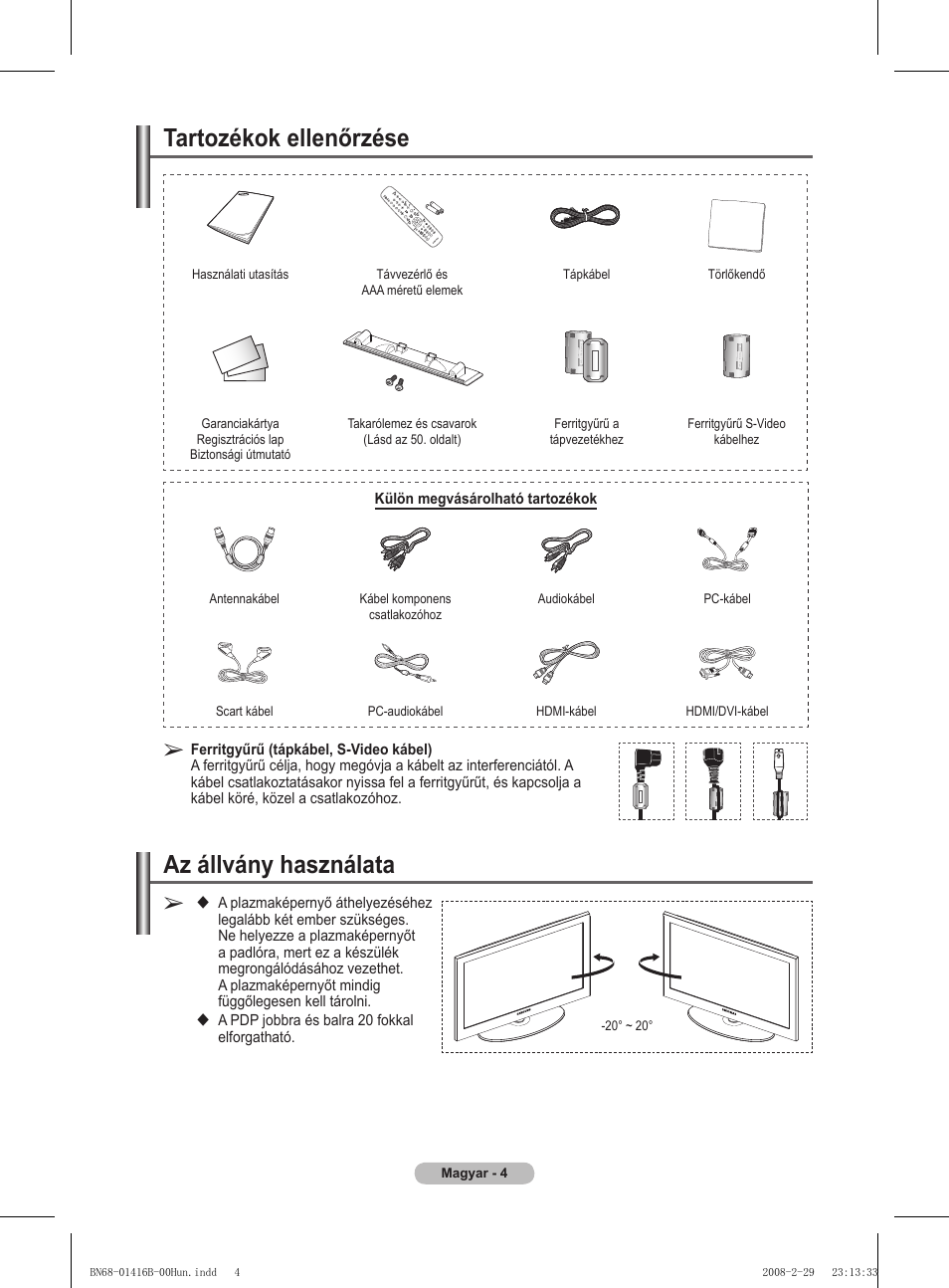 Tartozékok ellenőrzése, Az állvány használata | Samsung WMN5090A User Manual | Page 57 / 418