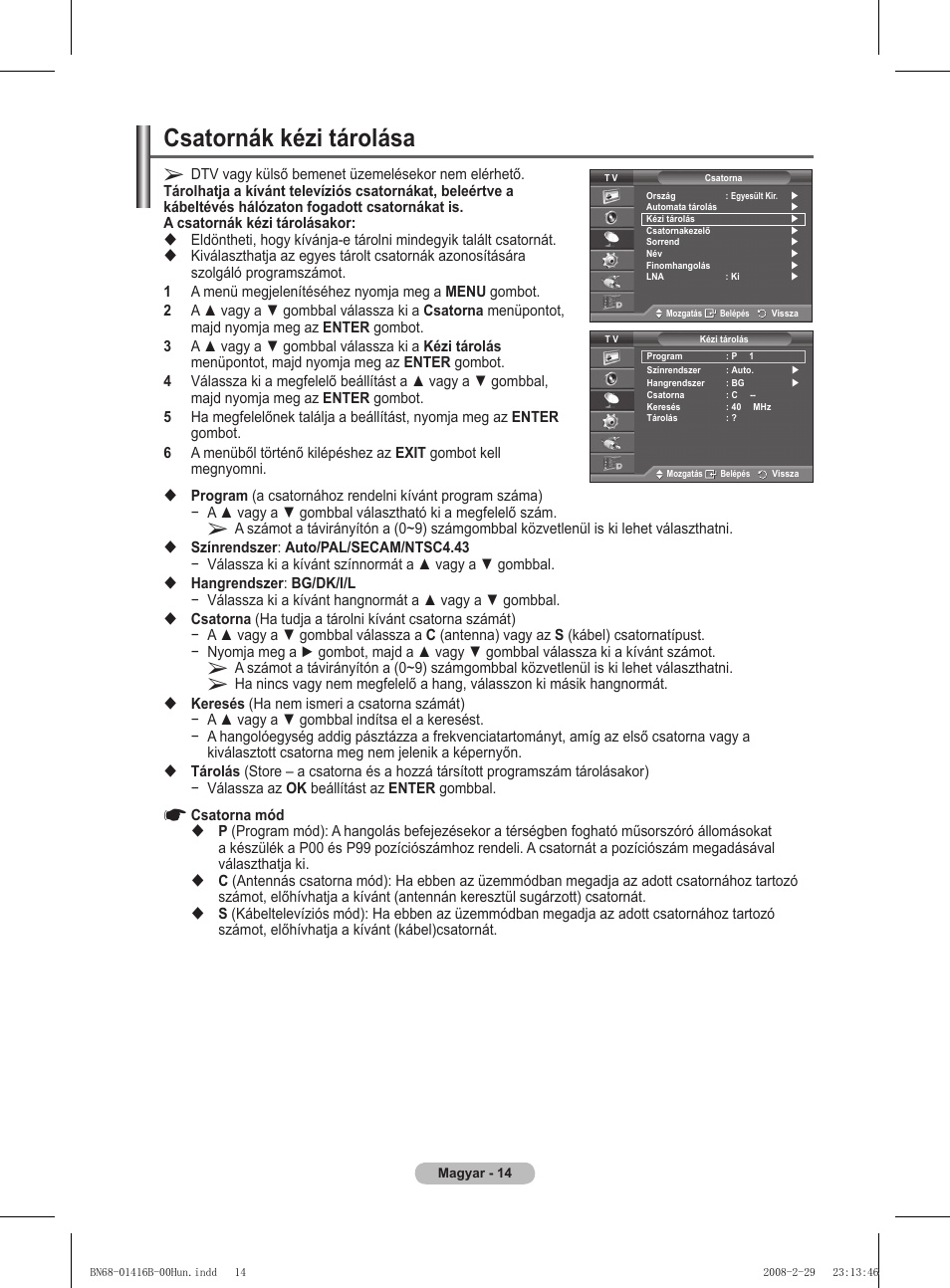Csatornák kézi tárolása | Samsung WMN5090A User Manual | Page 67 / 418