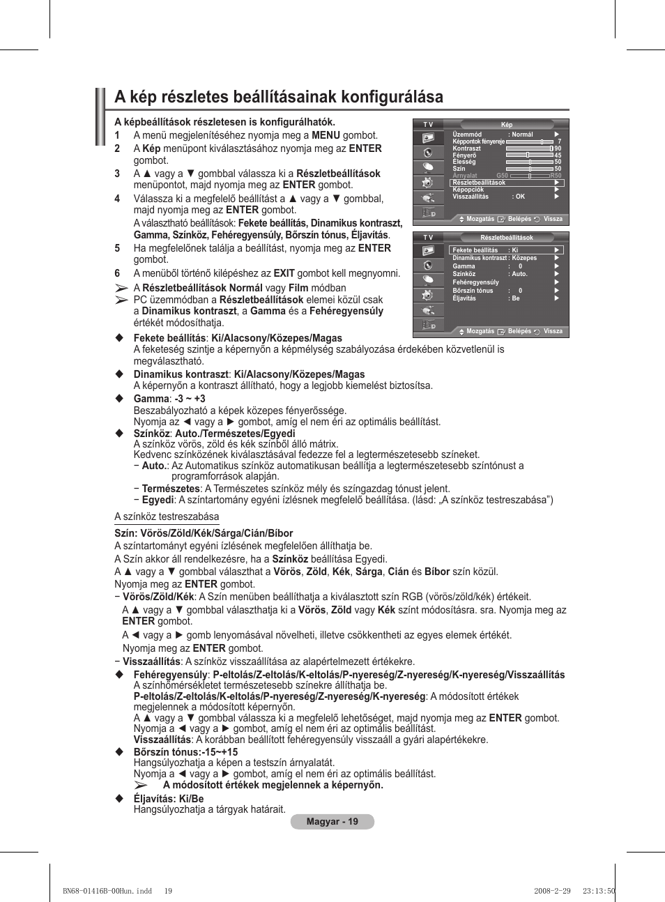 A kép részletes beállításainak konfigurálása | Samsung WMN5090A User Manual | Page 72 / 418