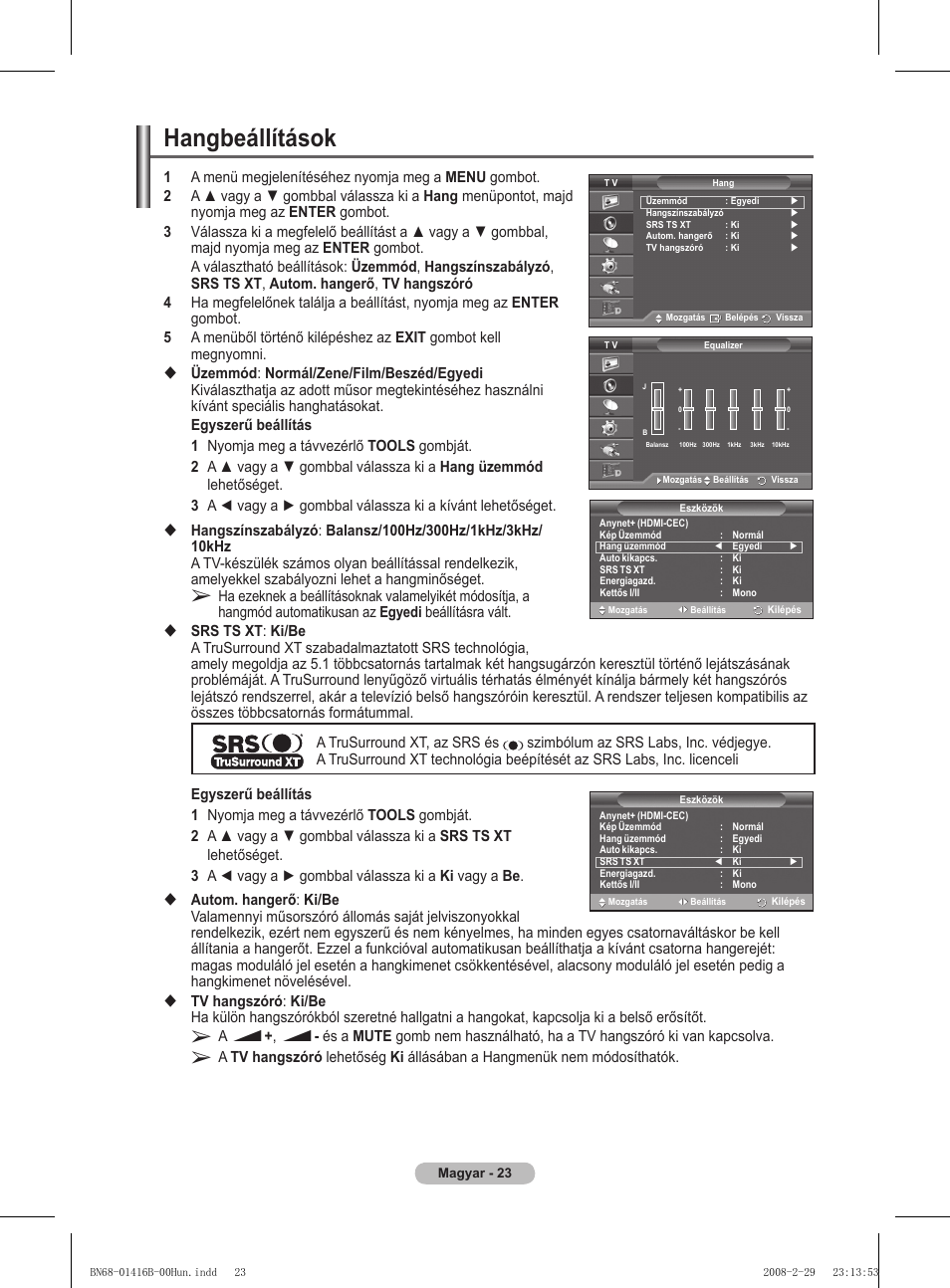 Hangbeállítások | Samsung WMN5090A User Manual | Page 76 / 418