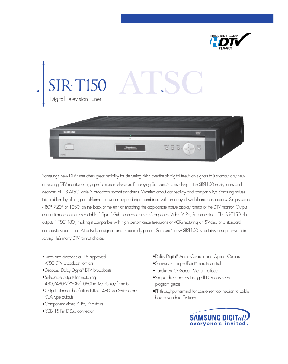 Samsung ATSCSIR-T150 User Manual | 2 pages