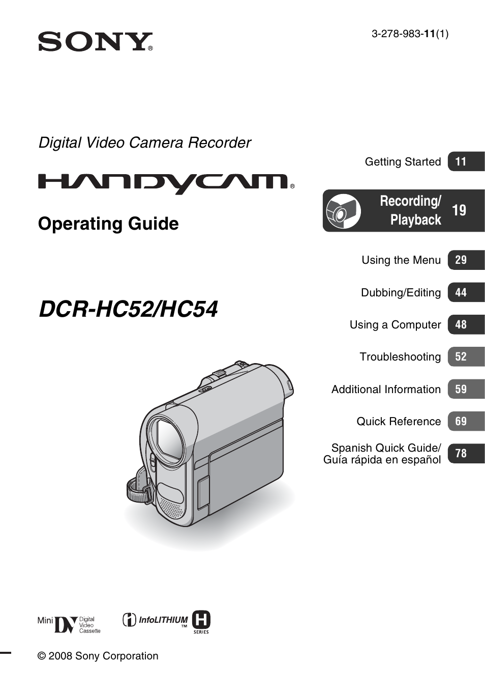 Sony DCR-HC52 User Manual | 88 pages