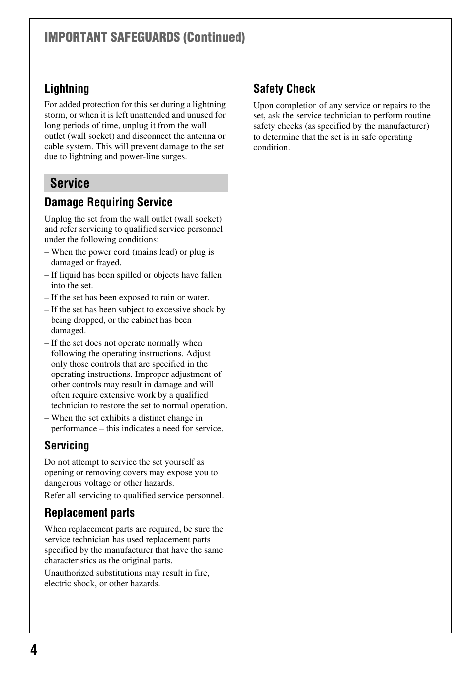 Service important safeguards (continued) | Sony DCR-HC52 User Manual | Page 4 / 88