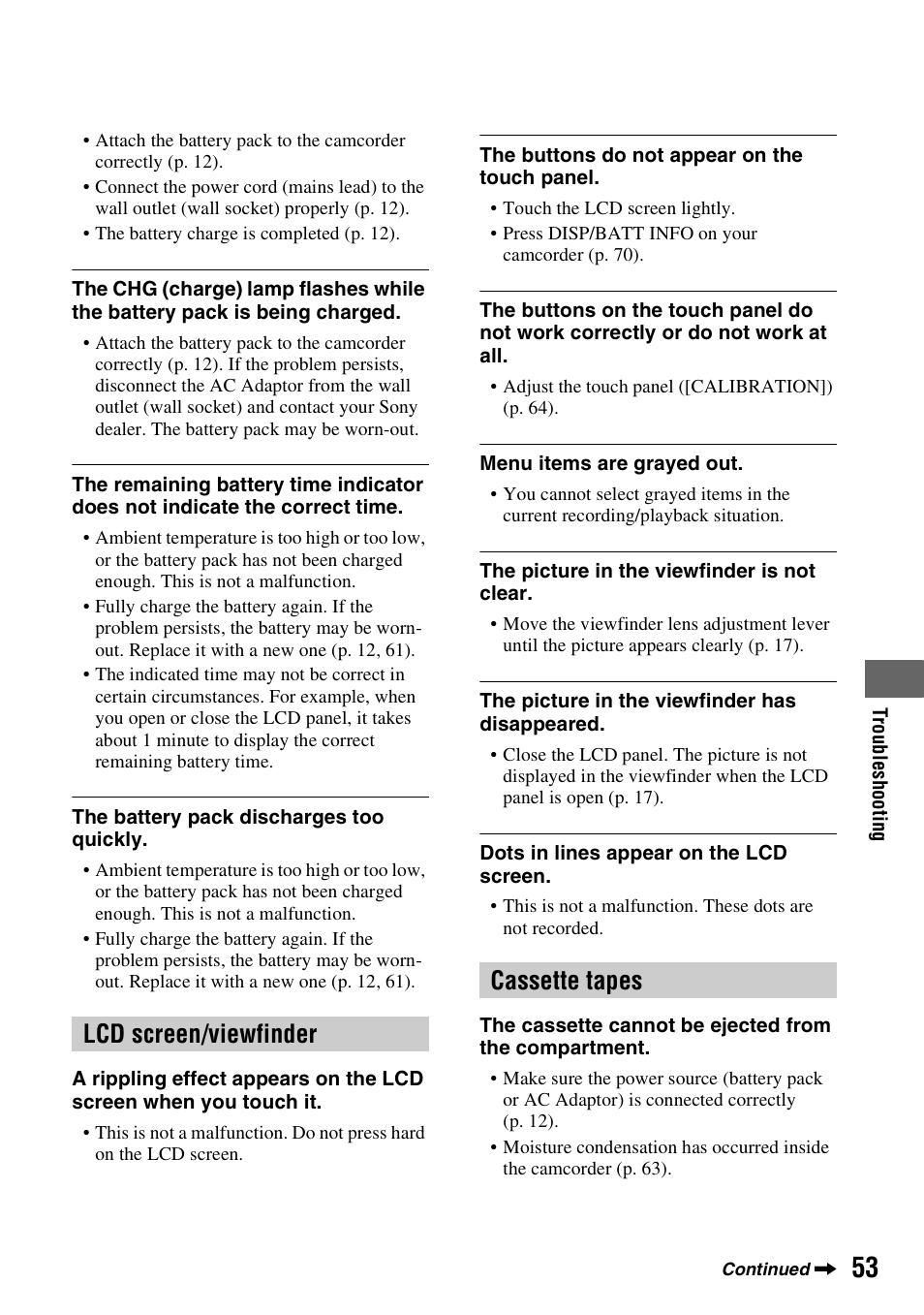 Lcd screen/viewfinder cassette tapes | Sony DCR-HC52 User Manual | Page 53 / 88