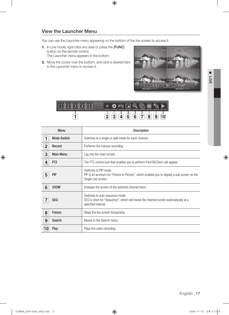 View the launcher menu | Samsung SHR-3040 User Manual | Page 17 / 68