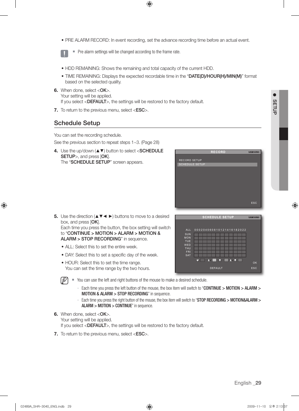 Schedule setup | Samsung SHR-3040 User Manual | Page 29 / 68