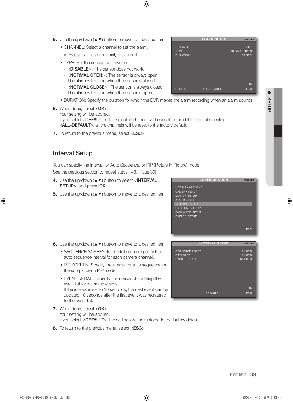 Interval setup, English | Samsung SHR-3040 User Manual | Page 33 / 68