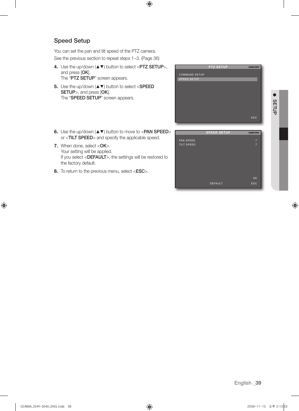 Speed setup, English | Samsung SHR-3040 User Manual | Page 39 / 68