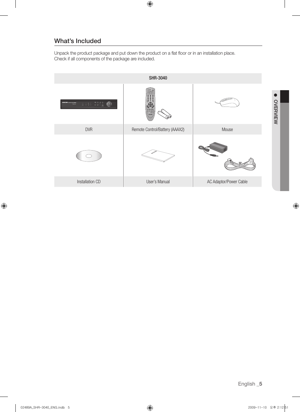 What’s included | Samsung SHR-3040 User Manual | Page 5 / 68