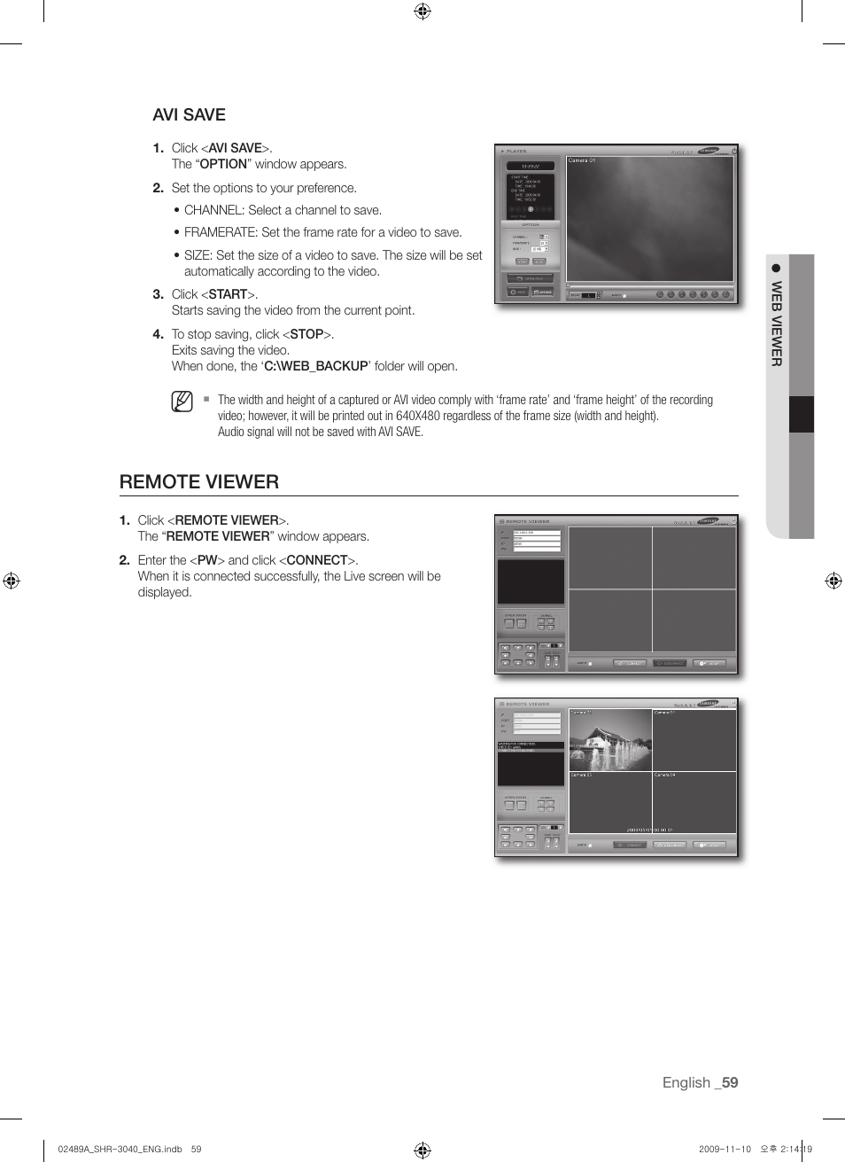 Remote viewer | Samsung SHR-3040 User Manual | Page 59 / 68