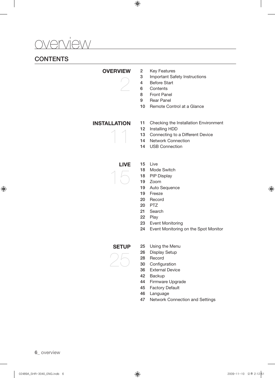 Overview | Samsung SHR-3040 User Manual | Page 6 / 68