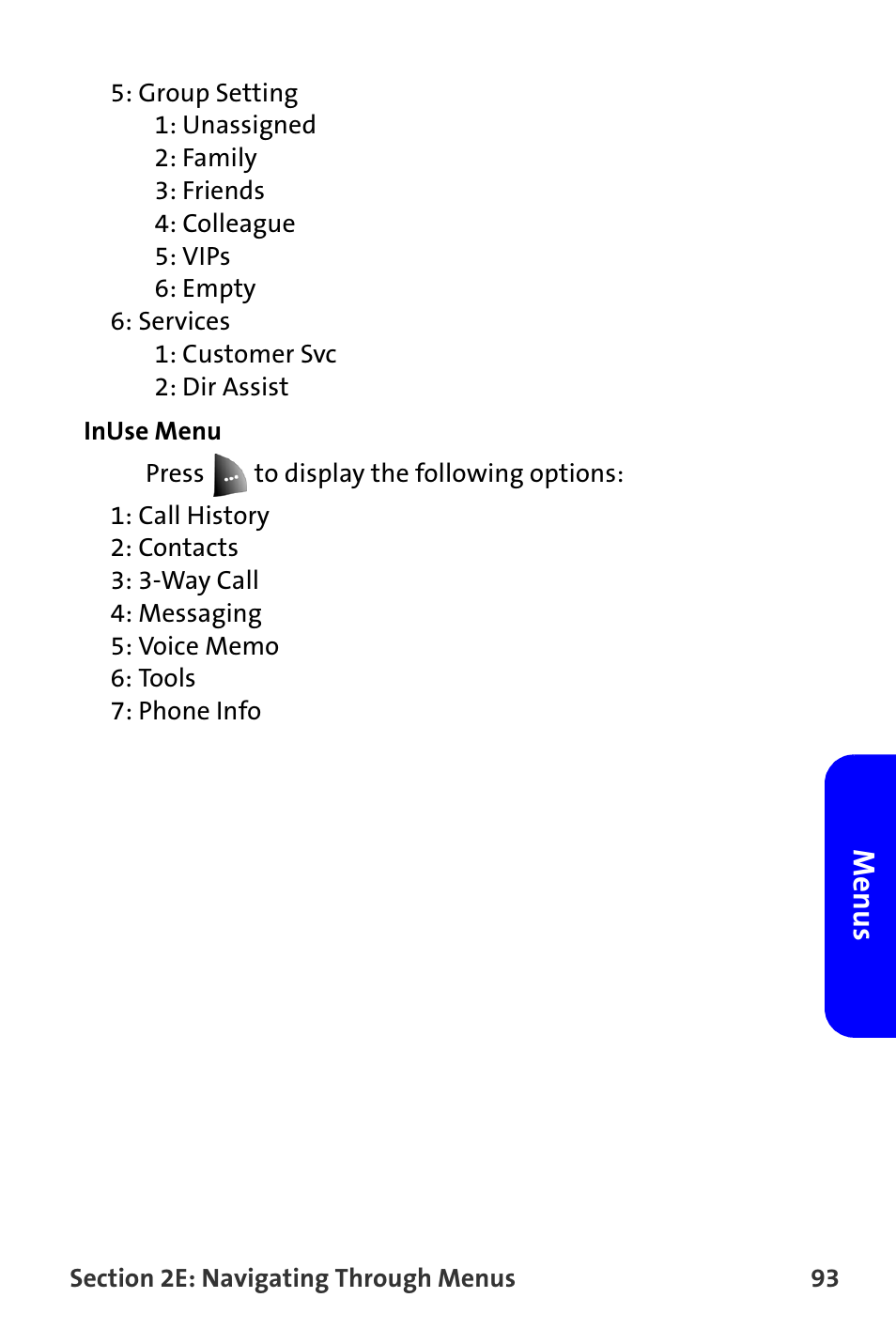 Menus | Samsung A820 User Manual | Page 101 / 239