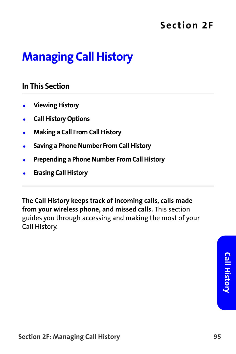 Managing call history, 2f. managing call history, Call hi stor y | Samsung A820 User Manual | Page 103 / 239