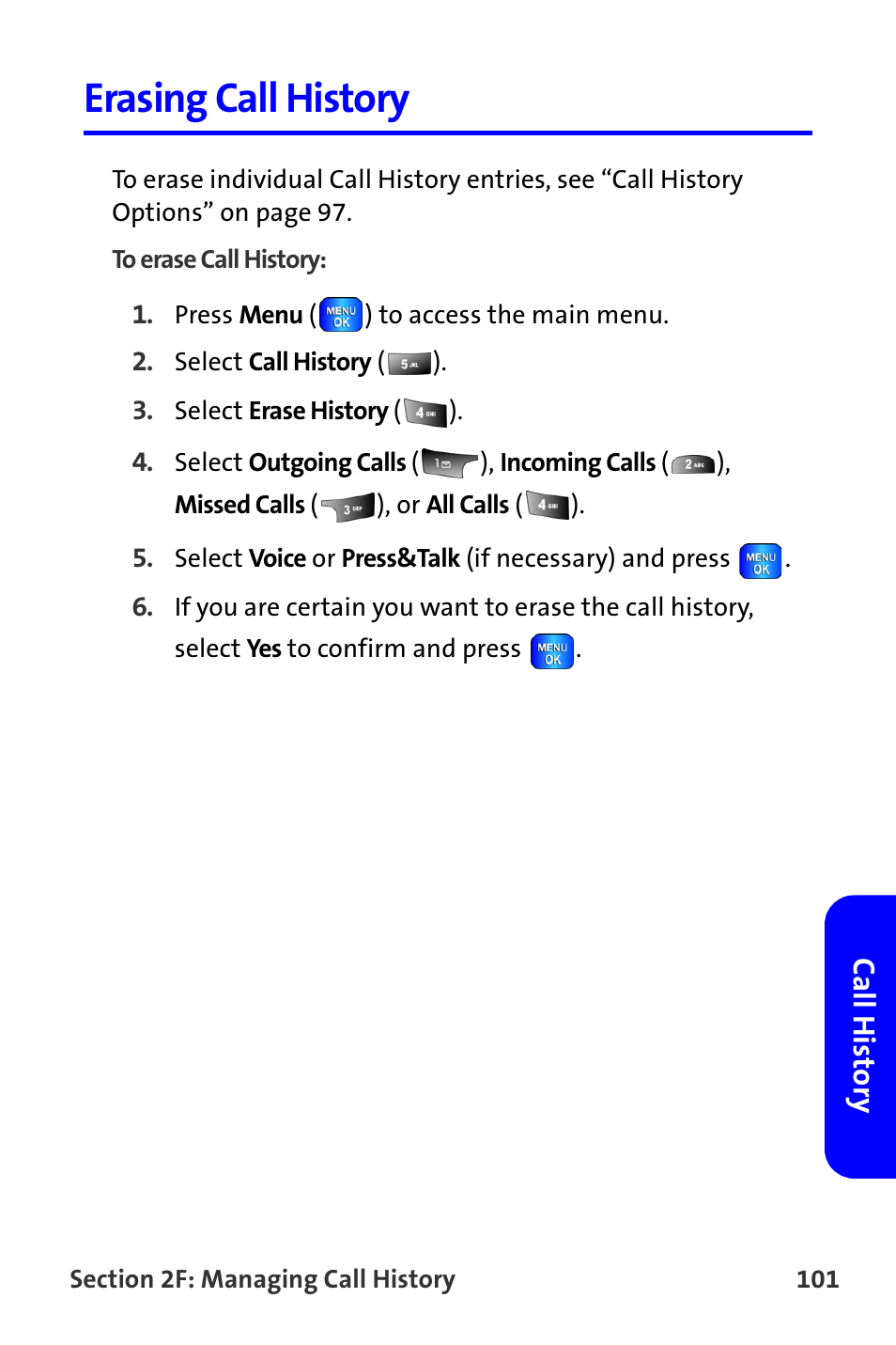 Erasing call history | Samsung A820 User Manual | Page 109 / 239