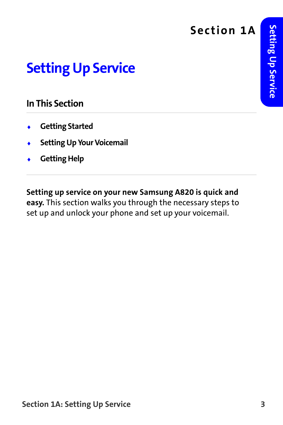 Setting up service, 1a. setting up service | Samsung A820 User Manual | Page 11 / 239