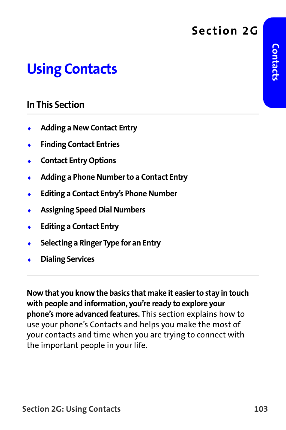 Using contacts, 2g. using contacts, Co n ta ct s | Samsung A820 User Manual | Page 111 / 239