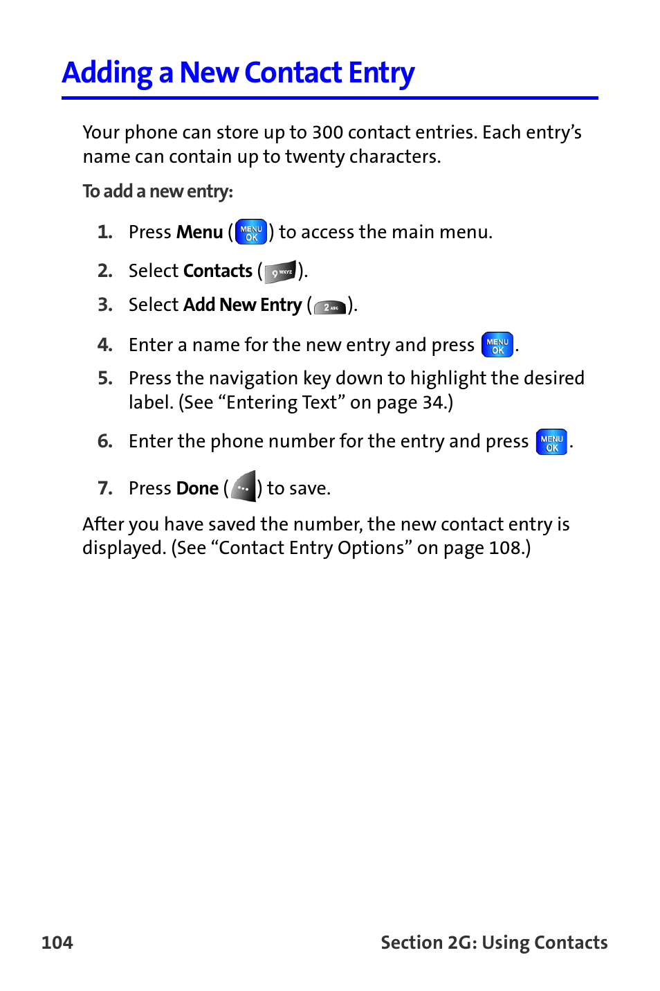 Adding a new contact entry | Samsung A820 User Manual | Page 112 / 239