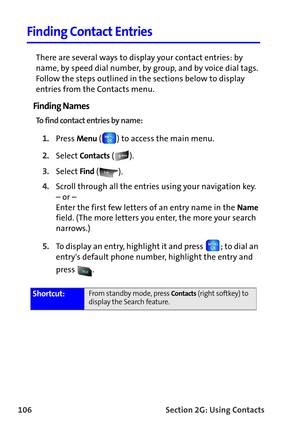 Finding contact entries | Samsung A820 User Manual | Page 114 / 239