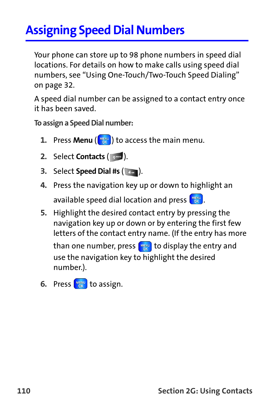 Assigning speed dial numbers | Samsung A820 User Manual | Page 118 / 239