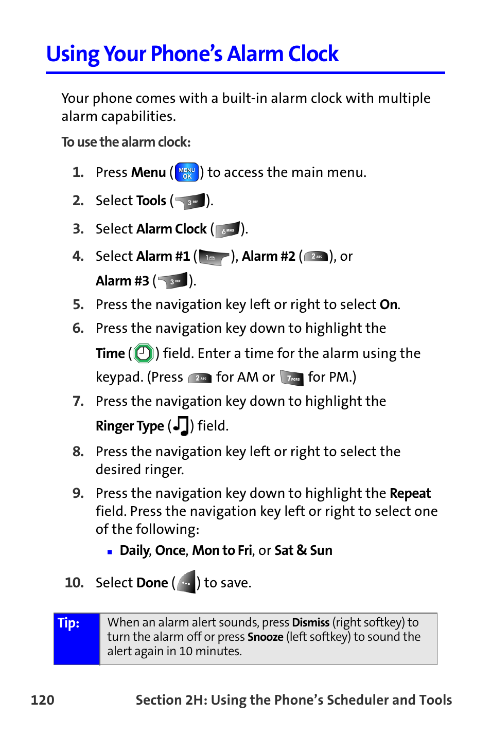 Using your phone’s alarm clock | Samsung A820 User Manual | Page 128 / 239