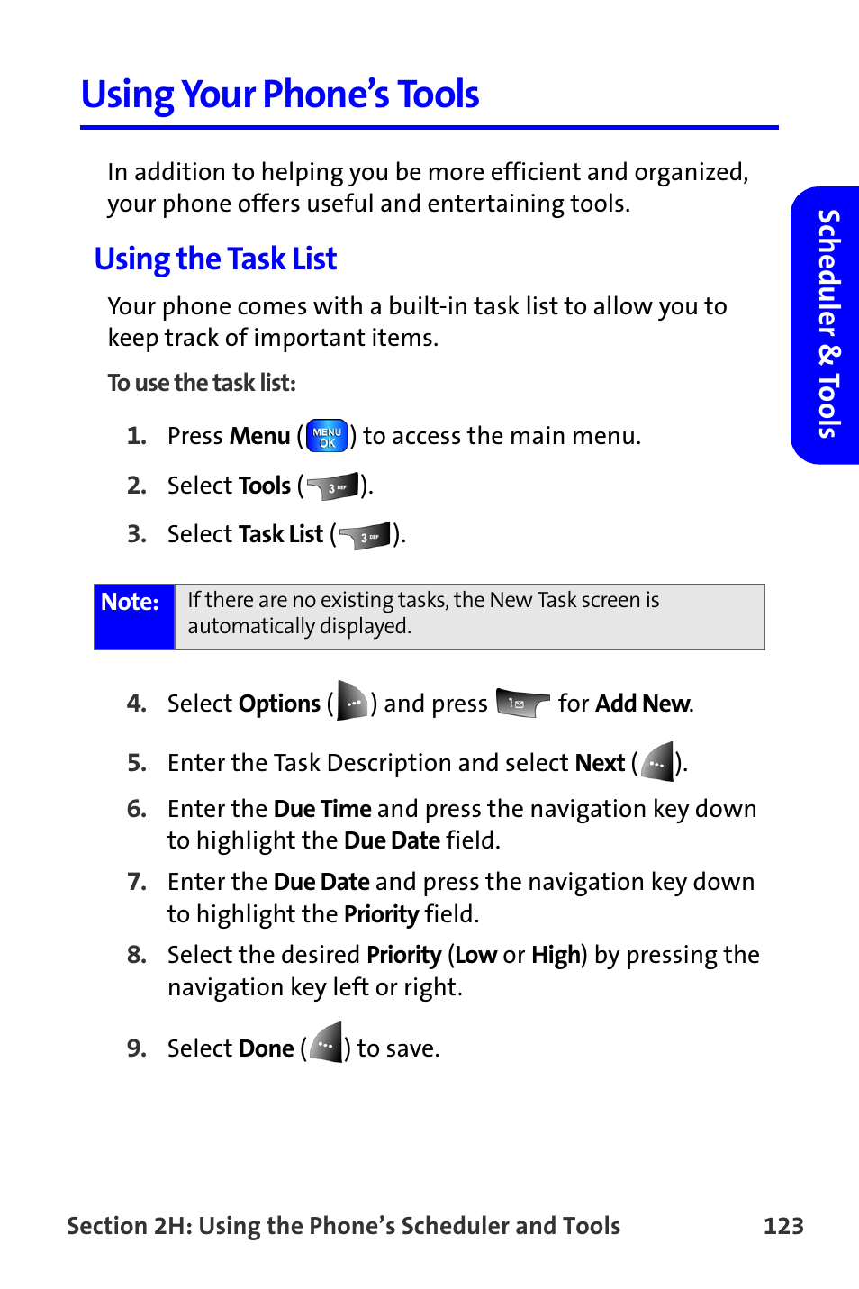 Using your phone’s tools, Using the task list | Samsung A820 User Manual | Page 131 / 239