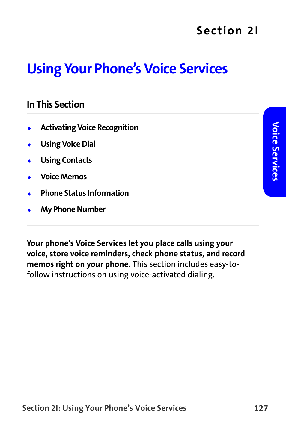 Using your phone’s voice services, 2i. using your phone’s voice services, Vo ice ser v ices | Samsung A820 User Manual | Page 135 / 239