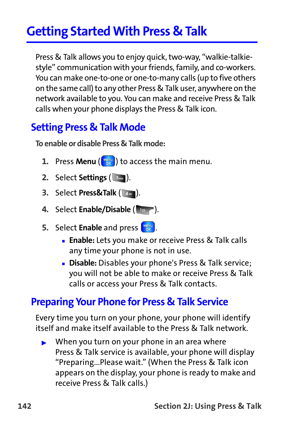 Getting started with press & talk, Setting press & talk mode, Preparing your phone for press & talk service | Samsung A820 User Manual | Page 150 / 239