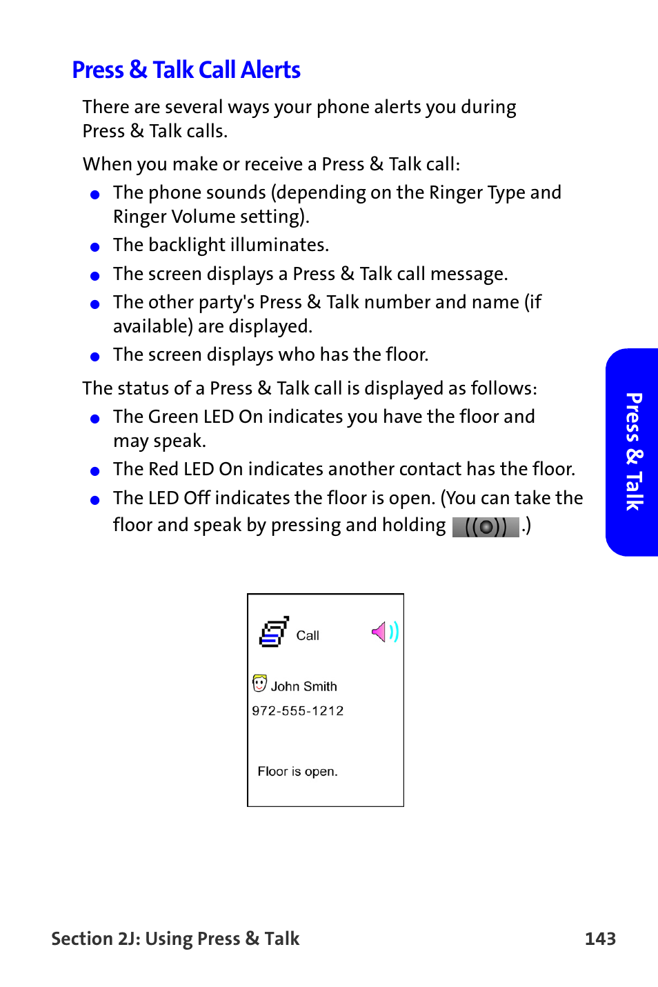 Press & talk call alerts, Press & t a lk | Samsung A820 User Manual | Page 151 / 239