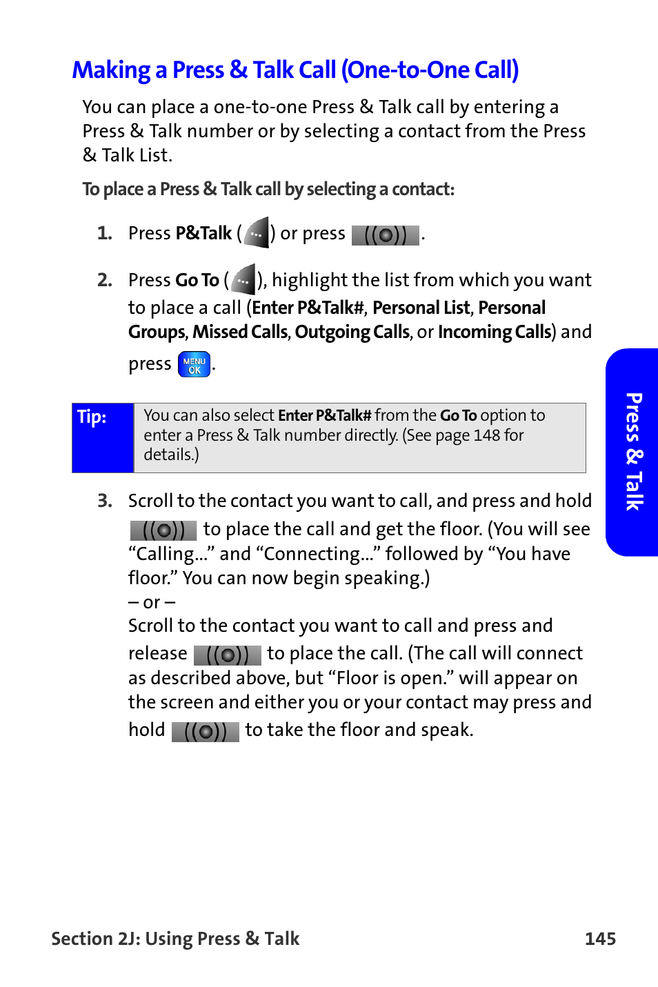 Making a press & talk call (one-to-one call), Press & t a lk | Samsung A820 User Manual | Page 153 / 239