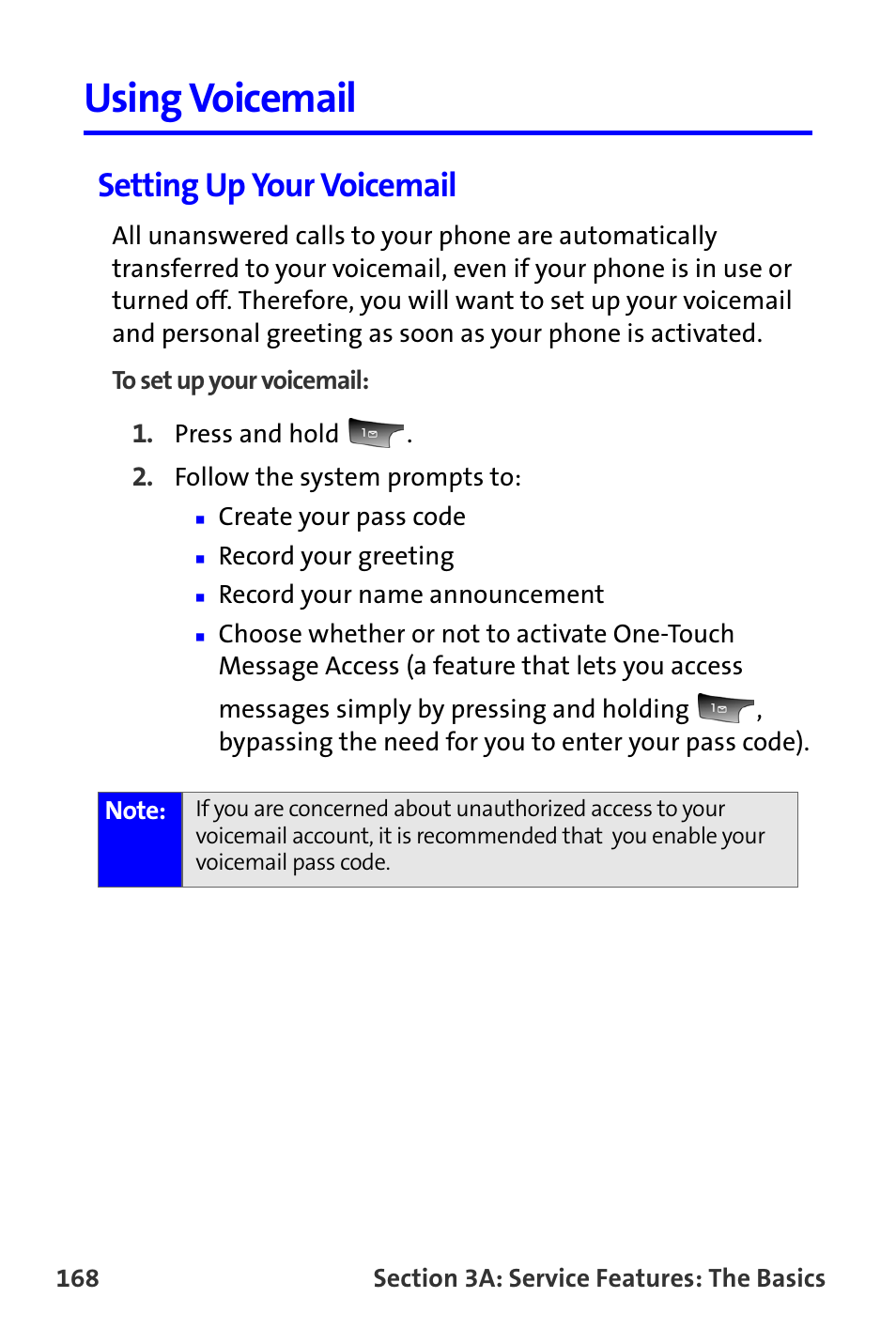 Using voicemail, Setting up your voicemail | Samsung A820 User Manual | Page 176 / 239