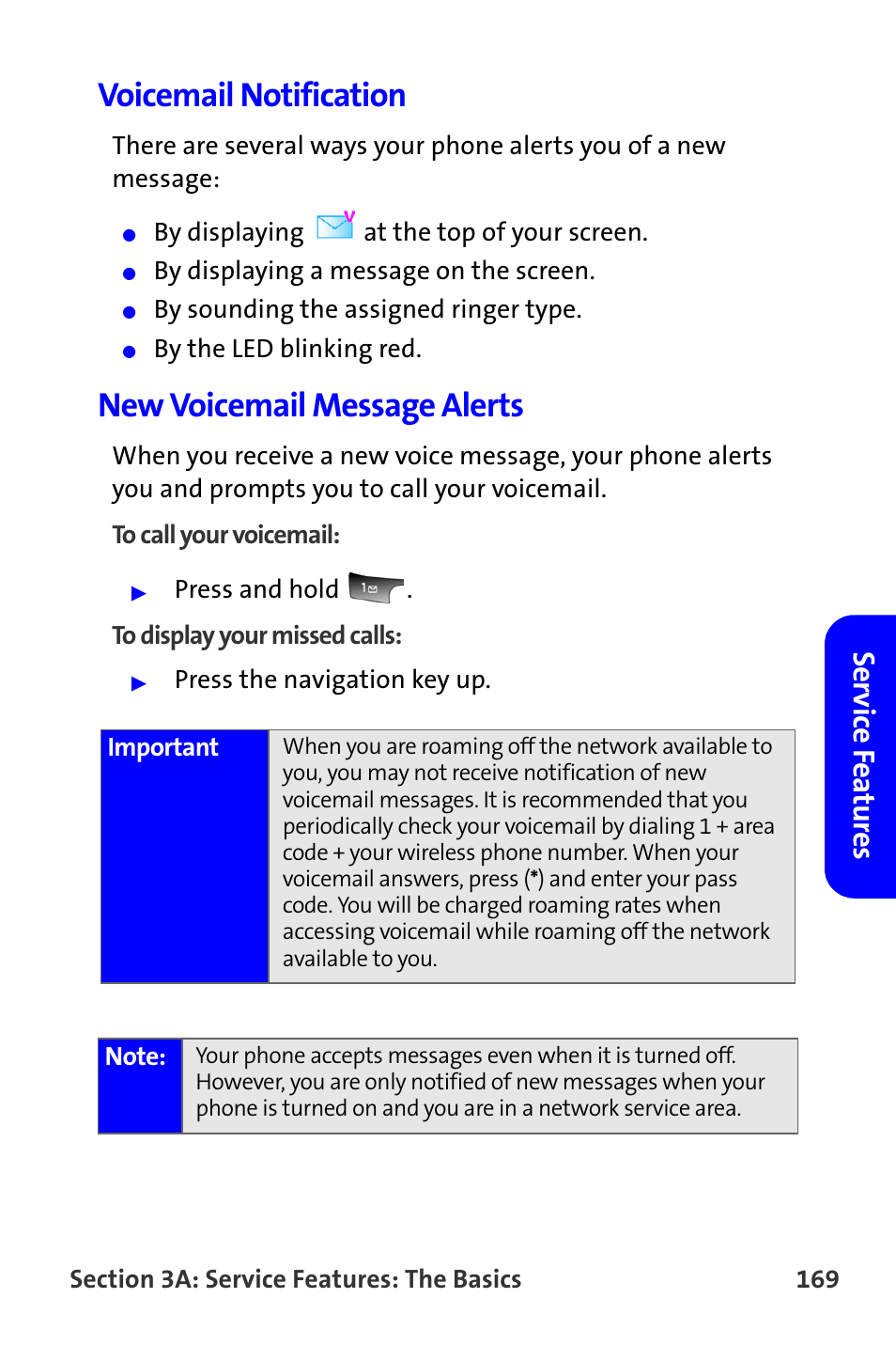 Voicemail notification, New voicemail message alerts | Samsung A820 User Manual | Page 177 / 239